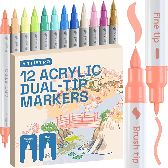 ARTISTRO 12 Pastel Acrylic Paint Markers - Paint Pens for Drawing - For Fabric, Rock, Glass, Wood, Molds - Arts & Crafts Gift for Adults, Teens, Kids, Classroom Must Haves & School Supplies