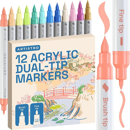 ARTISTRO 12 Pastel Acrylic Paint Markers - Paint Pens for Drawing - For Fabric, Rock, Glass, Wood, Molds - Arts & Crafts Gift for Adults, Teens, Kids, Classroom Must Haves & School Supplies