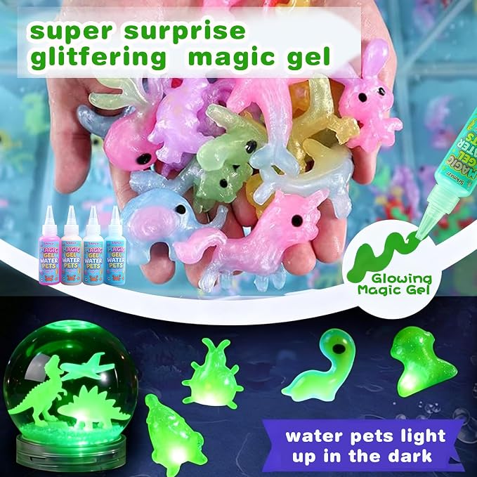 Glowing Magic Water Elf Toy Kits, Aqua Fairy Water Gel for Kids, 24 Gels 20 Molds, Squishies Squishy Toy Maker, Arts Crafts Magic Gel Water Pets Set for ages 3+ Girls Boys Toys Birthday Christmas Gift