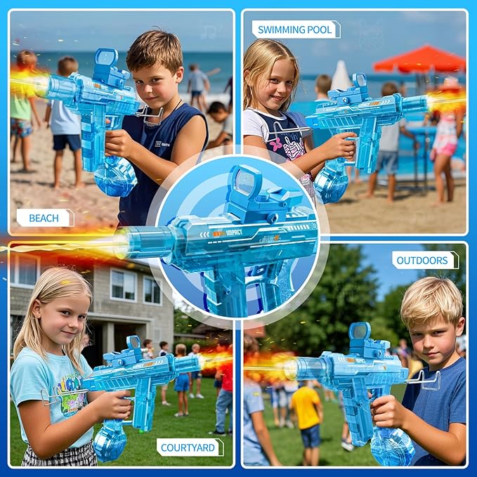 Electric Water Gun for Adults Kids Ages 4+,Rechargeable,Automatic Squirt Watergun,Ideal Gift Toys for Summer Game,Backyard,Beach,Long Range,2026 Splash Powerful LED Blaster Electric Water Guns(Blue)