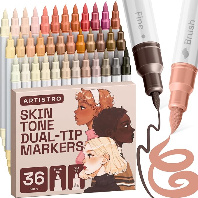 ARTISTRO 36 Skin Tones Acrylic Paint Markers - Paint Pens for Drawing - For Fabric, Rock, Glass, Wood, Molds - Arts & Crafts Gift for Adults, Teens, Kids, Classroom Must Haves & School Supplies
