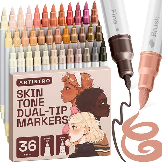 ARTISTRO 36 Skin Tones Acrylic Paint Markers - Paint Pens for Drawing - For Fabric, Rock, Glass, Wood, Molds - Arts & Crafts Gift for Adults, Teens, Kids, Classroom Must Haves & School Supplies