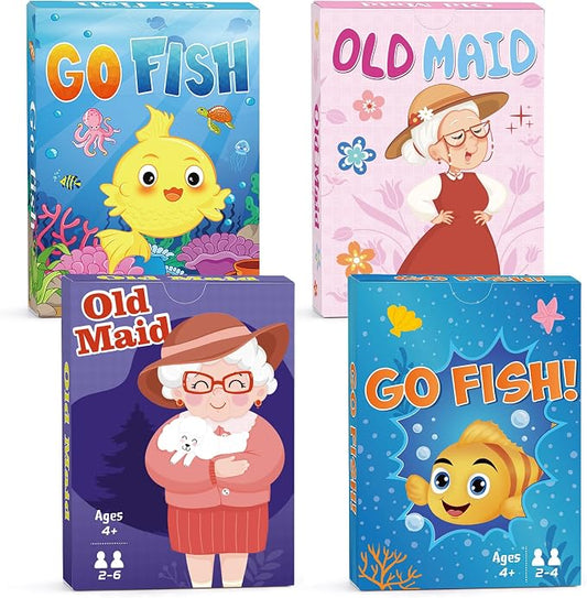 Kids Card Games,Go Fish,Old Maid Card Game,Go Fish Card Games for Kids Ages 4-8,Fun Classic Kid Toddlers Games for Family Game Night Party Travel Preschool Classroom,Stocking Stuffers Gifts,4 Decks