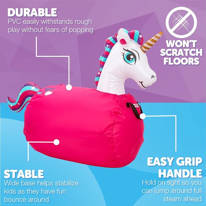 Waddle Large Inflatable Bouncy Hopper - Ride On, Indoor, Outdoor Toys, Bouncy Horse, Toys for Girls and Boys, Durable, Unicorn Toys for Girls, Kids, Adult Toys, Up to 250lbs, Ages 5 and Up (Unicorn)