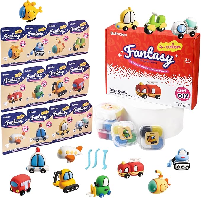 Both idea Air Dry Clay Kit, Car Theme | 12 Packs, Non-Toxic Kids Gift | School & Party: Perfect for classroom art activities, birthday party favors, creative family DIY, and holiday celebrations.