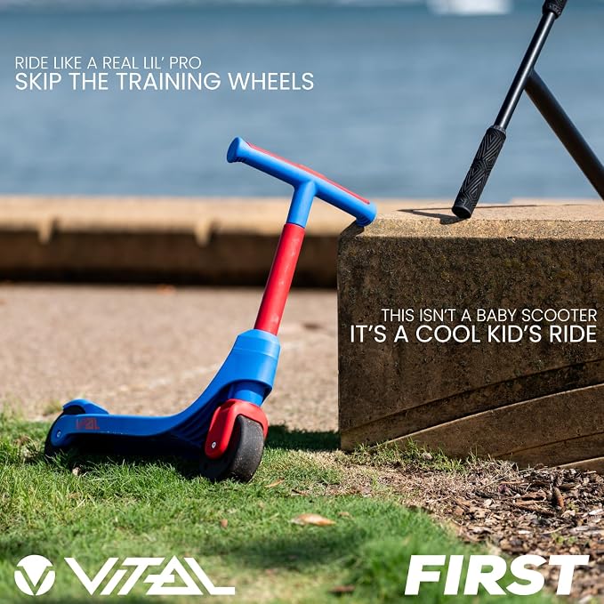 Vital First 2 Wheel Toddler Scooter | Beginner Balance Training Kids Toys for Ages 2-5 | Durable Lightweight Design & Fixed Height Kids Scooter | Wide Wheels and Foot Brake