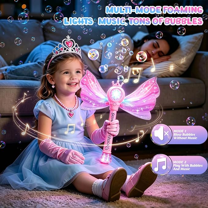 Gretex Bubble Wands for Kids Ages 3-5 Years Old: Girls Dress Up Toys Set Princess Light Up Bubble Wand, Musical Automatic Bubble Blower, Birthday Party Gift for Toddler Girls 3-8 Years Old