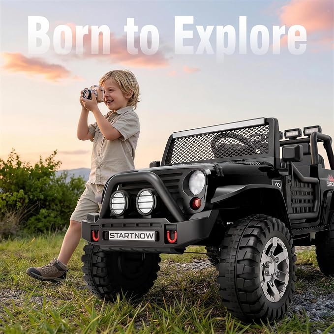 24V 4WD Ride on Truck Car w/800W Motors, 2 Seater, Remote Control, Gift Flower, 3 Speeds, Pop Music, Power 4 Wheels, 24 Volt Ride on Toy Cars for Big Kids Boys Girls, Black