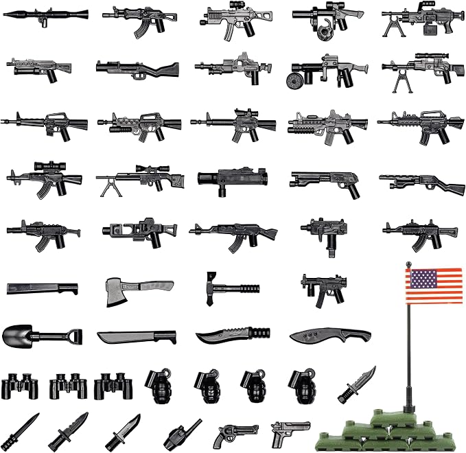 54 Pcs Military U.S. Weapons Pack - U.S.-Vietnam War Toy Set - Compatible with Major Brands, 3 Years and Up