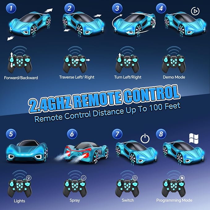 Remote Control Car,RC Cars Boys Toys for 6 7 8 9 10 11 12 Year Old 2.4GHz 360° Rotate RC Cars with Cool Lights, Music & Spray Effects Cool Birthday for Kids & Boys 6-12