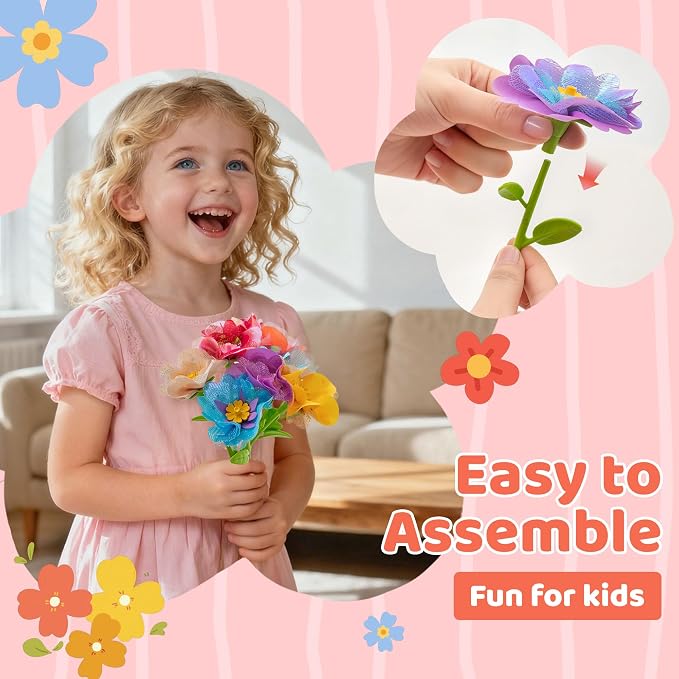 Fabric Flowers for Crafts Refill Kit - DIY Flower Bouquet Accessories with 180 Colorful Parts for Flower Maker - DIY Arts and Crafts Toys for Girls