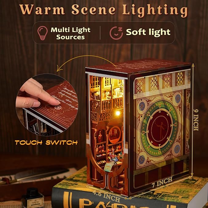 CCCDF DIY Book Nook Kit, DIY Miniature Dollhouse Booknook Kit, 3D Wooden Puzzle Bookend Bookshelf Insert with LED Light for Teens and Adults (Roaring Twenties Speakeasy)