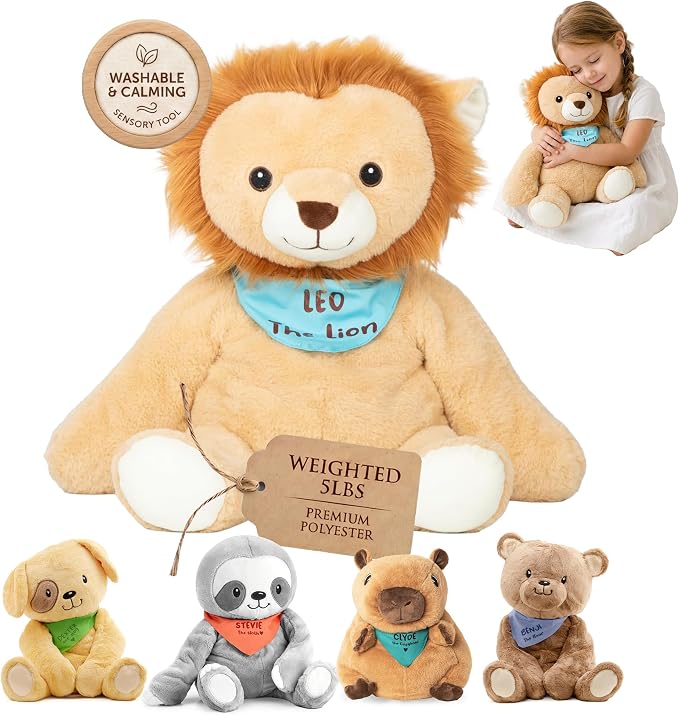 Lilly's Love Weighted Stuffed Animals for Adults & Kids — 5lb Calming Lion Plush for Anxiety, ADHD & Sensory | Machine Washable Weighted Stuffed Animal w/Removable Insert | Leo The Lion