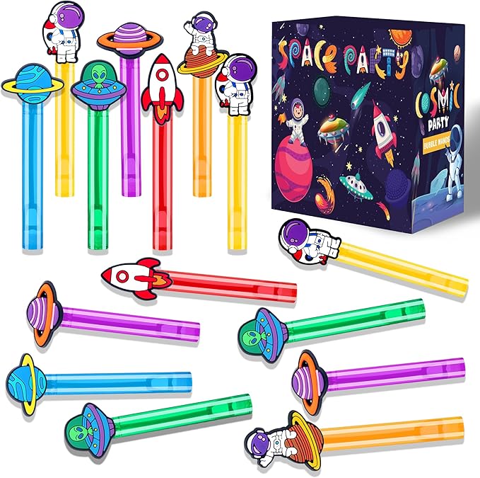 24Pcs Space Bubble Wands for Kids Astronaut Party Favors Supplies Decorations, Pinata Goodie Bag Stuffers & Classroom Prizes