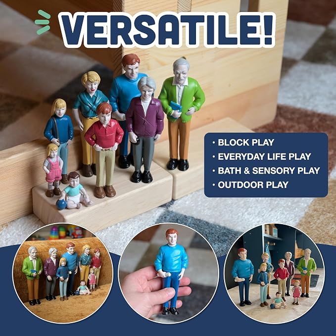 Creative Minds Marvel Education Caucasian Family Toy Figure Set for Kids Ages 3+, Set of 8 Inclusive and Diverse Dollhouse Toy Figurines, Multicolor