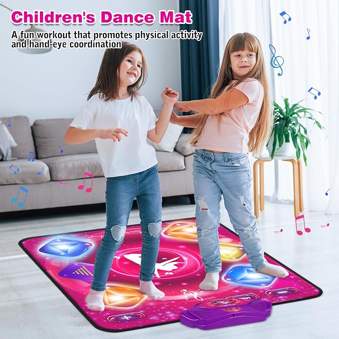 Kusntin Dance Mat, Dance Mixer Rhythm Step Play Mat, Pink Dance Pad with LED Lights, Adjustable Volume, Built-in Music, 5 Game Modes, Xmas Birthday Gifts for 3-10 Years Girls Toys (Purple)
