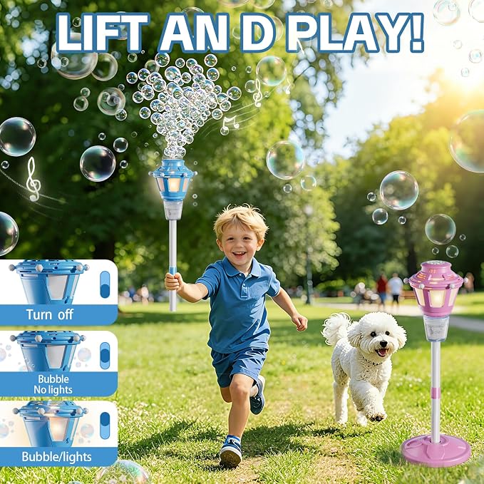 2 Pack Street Lamp Bubble Machine with Light, Rechargeable Outdoor Summer Bubbles Toys for Kids & Adults, Bubble Blower and Wand Toy, Birthday Christmas Party Gifts for Toddlers Teens