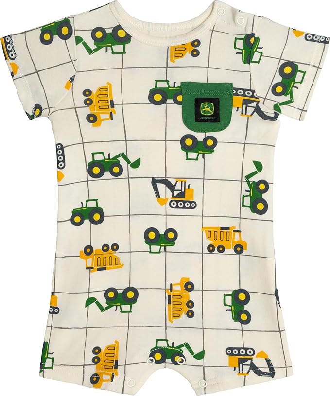 John Deere Baby Boys' One Piece Short Sleeve Romper Newborn to Infant