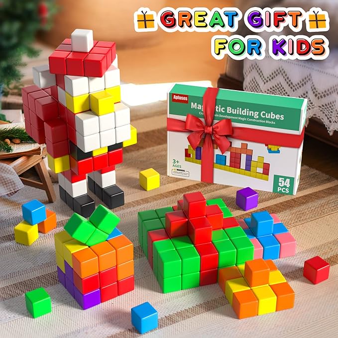 Apluses 54 PCS Magnetic Blocks, Magnetic Building Blocks for Toddlers 3+, Montessori Toys, Magnet Cubes, Preschool STEM Educational Sensory Magnet Toys for Kids Ages 3-5 Year Old Boys and Girls