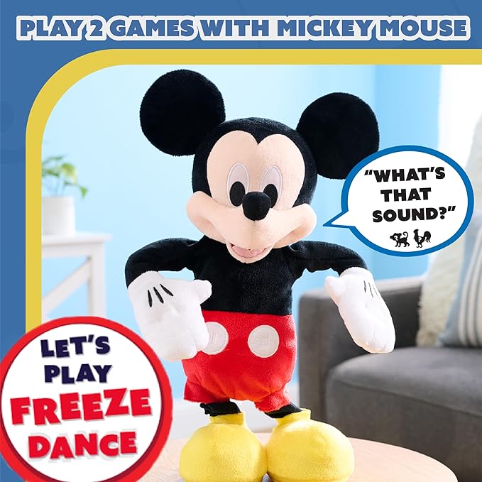 Disney Junior Mickey Mouse Hot Diggity Dance Mickey Feature Plush Stuffed Animal, Motion, Sounds, and Games, Kids Toys for Ages 3 Up by Just Play