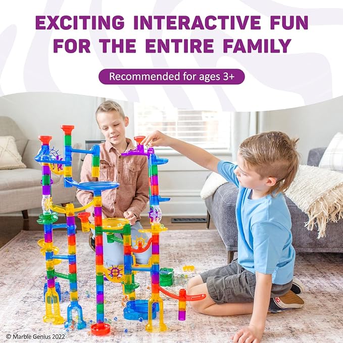 Marble Genius Marble Run Starter Set, STEM Toys & Maze Construction Building - 130 Translucent Track Pieces & Glass Marbles for Family, Kids Toddlers Ages 4-8 - Fun Gifts