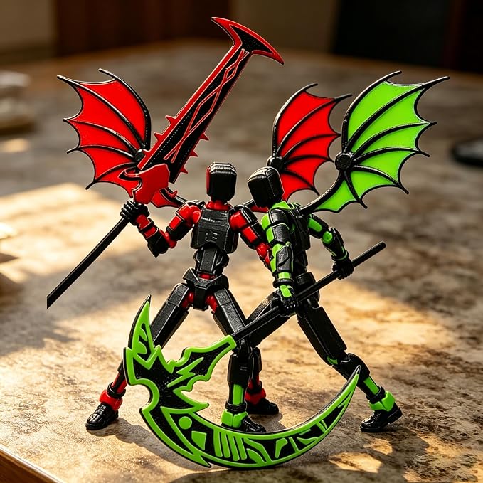 Titan 13 Action Figure Set Assembly Required, T13 3D Printed Action Figures with Weapons Accessories T 13 Lucky Robo Dummy Nova 13 Action Figures (Red Demon)