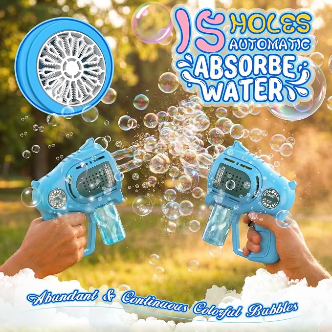 Bubble Gun for Toddlers 1-3 Kids 4-8, 15-Holes Automatic Bubble Machine Blower Blaster Maker with 1 Bottles Solution, Easter Party Favors Summer Outdoors Wedding Toys Gifts for Boys Girls, Blue