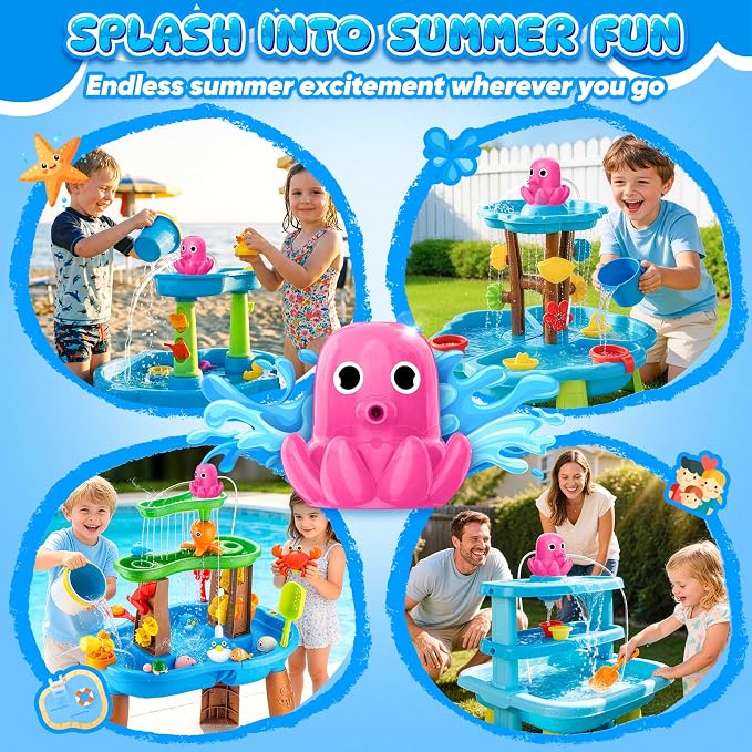 Water Table Pump, Magnetic No-Drill Rechargeable Battery Powered Continuous Flow Water Pump, Fits Water Tables & Step 2, Cordless Pump Toys, Outdoor Water Play Accessories for Kids & Toddlers, Pink