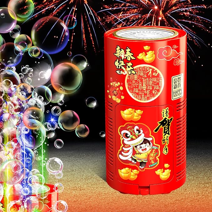 Fireworks Bubble Machine (20 Holes) with Dazzling RGB LED Lights, Automatic Sparklers Blower Toys, Portable Bubble Maker for Kids Party Wedding Christmas Chinese New Year, Birthday Balloons Decoration