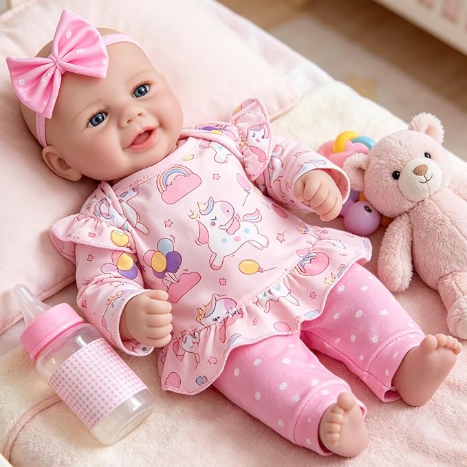 Milidool Baby Doll Girl, 17 inch Realistic Soft Body Reborn Baby Doll Real Life Cute Baby with Accessories for 3+ Year Old Gifts