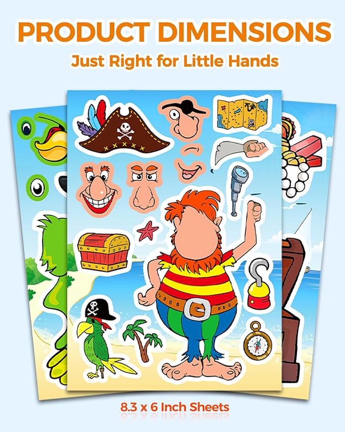 Aowplc 32 Sheets Make Your Own Pirate Stickers for Kids – Pirate Party Favors, Birthday Party Supplies & Classroom Crafts