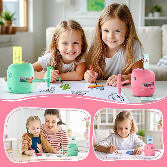Interactive Educational Drawing Robot for Kids - Montessori Learning Toy with 150 Word Cards, Voice Interaction, Ages 5+ (Pink)