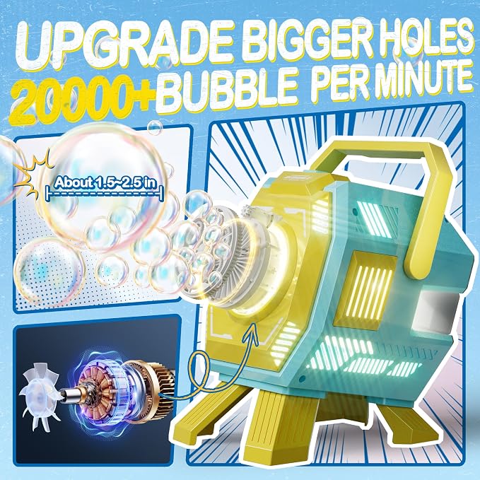 Bubble Machine with Lights, Big Bubbles Bubble Maker Toys for Boys Kids & Toddler, 320ml Large Tank, Battery Operated Bubble Blower for Birthday Parties, Weddings, Indoor & Outdoor Play