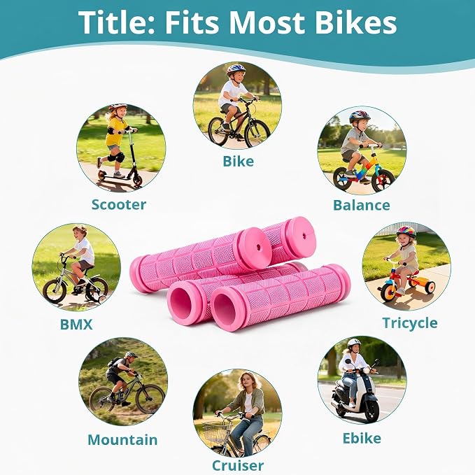 CHUNZEXI 4 PCS Bike Handlebar Grips, Rubber Bicycle Bar Grips Replacement, Non-Slip Handle Grips for Kids Bikes, Scooters, BMX, Mountain & Cruiser Bikes