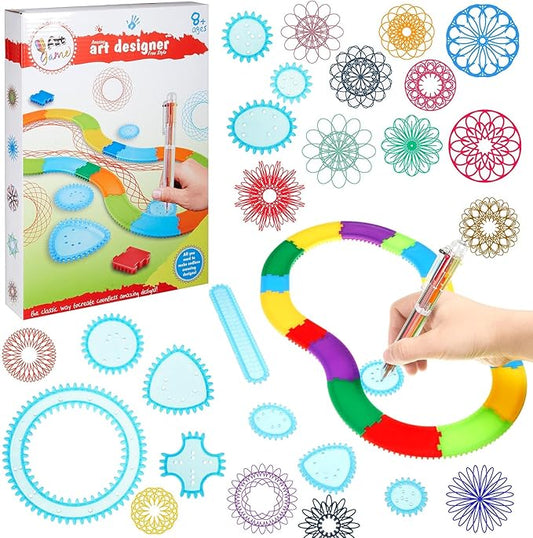 Chivao Spiral Art Kit Circle Stencils Drawing Tool Gear Geometric Ruler Circle Template Drawing Kit Plastic Spiral Curve Stencils with Pens Paper for Back to School Gifts DIY Crafts Sketch(Stylish)