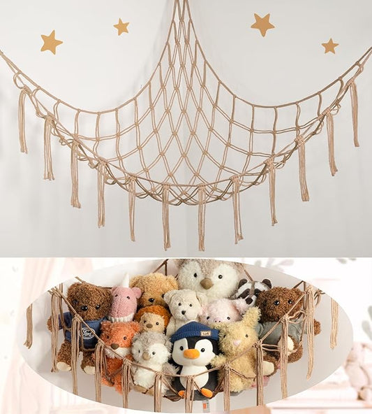 Stuffed Animal Storage Hammock or Net Corner - Large Toy Hammock Net for Stuffed Animals Room Decor - Cute Stuff Animal Organizer Plush Holder - Kids Baby Nursery Essentials Wall Bedroom Home Decor