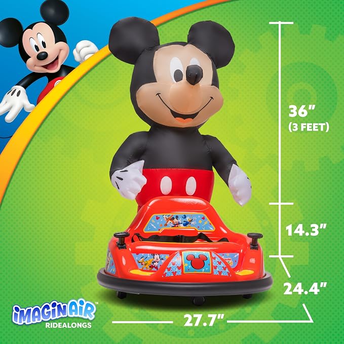 6V Mickey Mouse Toys Toddler Bumper Car - Ride On Toddler Toy, Kids Electric Bumper Car, Auto-Inflated, Parent Remote Control, LED Light, 360° Spins, 1 MPH, Max Weight 66lbs, Age 1.5-4yrs