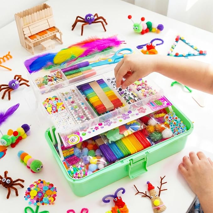 Bobbie Art Arts & Crafts Box - 3000+ pcs Deluxe Craft Supplies Box Green - Art Crafting Kit Birthday Gifts for Kids, School Supply for Ages 4-12