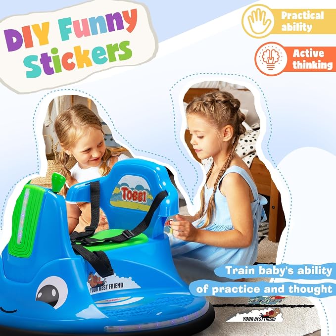 TOBBI Kids Electric Ride On Snail Shape Toy, 12V Battery Powered Toddler Bumper Car with Parent Remote Control/Funny Stickers/360 Degree Spin for Children of Aged 1-6-Azzure