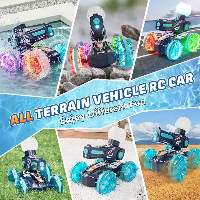 Lehoo Castle Amphibious Remote Control Car, 4WD RC Cars for Boys Age 8-12 with Water Gun, Remote Control Boat for Kids, 2.4 GHz Waterproof RC Trucks, Pool Toys for 6 7 8 9 Year Old Boys