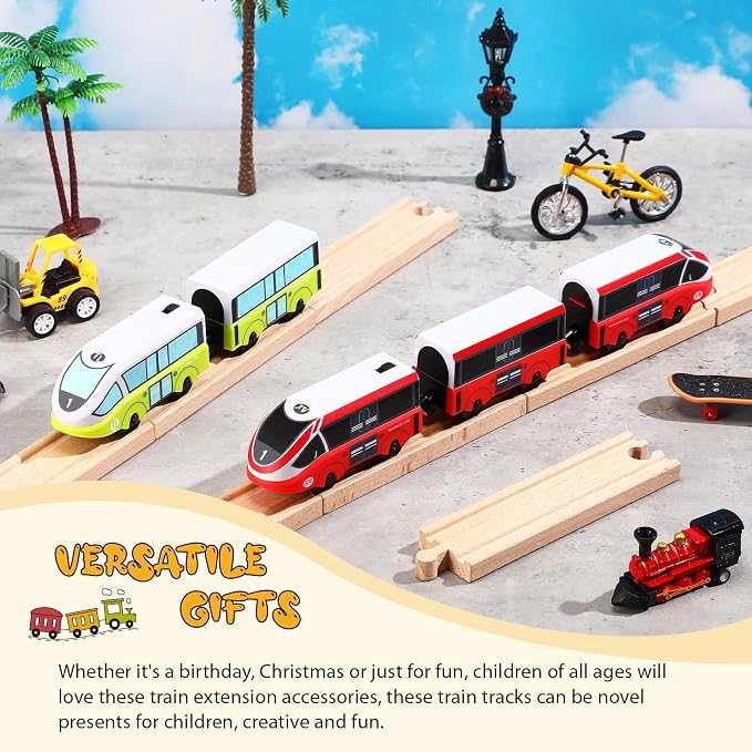 Liliful Pack of 16 Wooden Train Track Expansion Male-Male Female-Female Train Track Compatible with Most Trains Tracks(Straight)