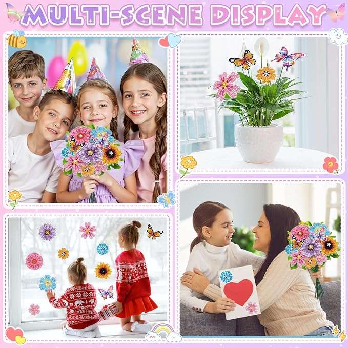 Crafts for Girls 8-12 - Make Your Own GEM Art Flower Bouquet - Arts and Crafts for Kids Ages 8-12 - Diamond Art Kits for Kids - 5D Dimond Art Paintings - DIY Art & Craft Gifts for 4 5 6 7 10 Year Old