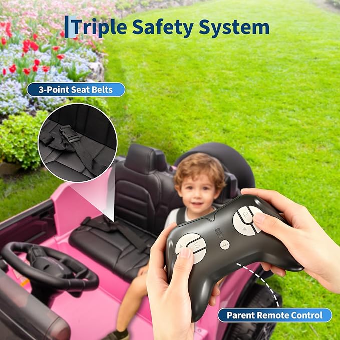 Garvee 24v Licensed Kids Ride on Car, 2 Seater Electric Truck for Big Kids with Parent Remote Control, 3 Speeds, Bluetooth Music, LED Lights for Ages 3-8