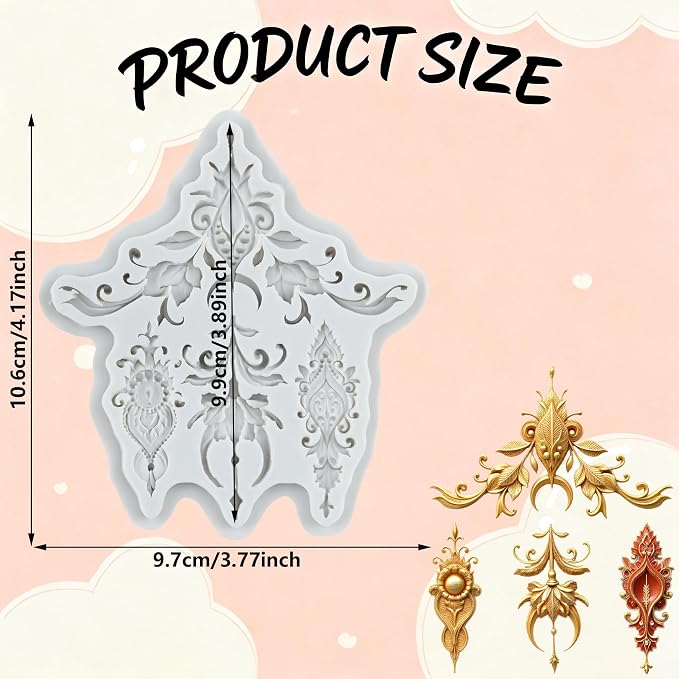 Baroque Polymer Clay Mold Curlicues Scroll Lace Silicone Molds Relief Flower Mold for DIY Craft Epoxy Resin Casting Polymer Clay Tools Crafts Air Dry Jewelry Making