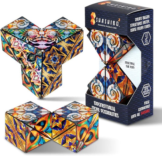 Shashibo Sensory Fidget Toy for Adults & Kids, Stress Relief Fidget Toy for Adults, Teens & Kids, Cool Fidget Toys for Desk, Classroom Must Have, Sensory Shape Shifting Cube, 100+ Possible Shapes