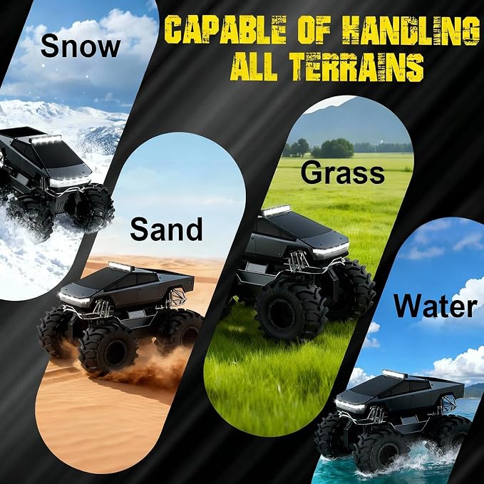 Cokzer Remote Control Car, 1:18 Amphibious RC Cars, 4WD All Terrain Off-Road Pickup, 2.4GHz Waterproof Cyber Truck, 360° Rotatable Monster Truck Toys for Boys Christmas Birthday Gifts Age 6+ (Grey)