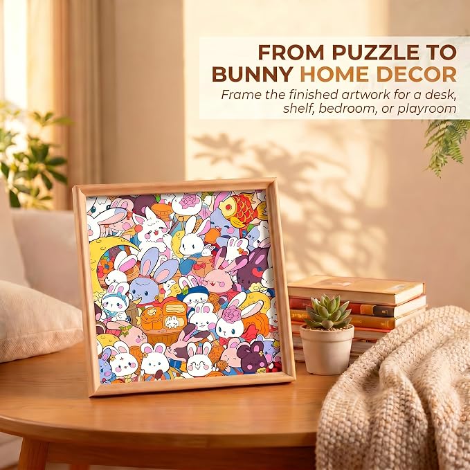 Wooden Rabbit Coloring Puzzle, 39-Piece DIY Kitties Jigsaw Craft with Frame and 12 Color Pens, Paintable Wood Board for Adults, Kids, Cat Lovers, Family Activity, Home Decor (Bunny)