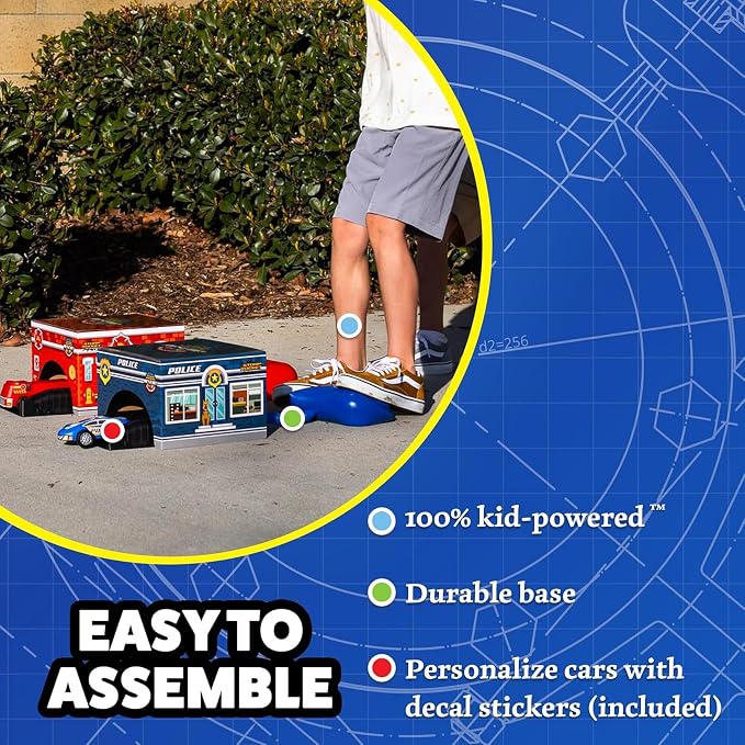 Stomp Rocket Original Stomp Rescue Racers - Dueling Race Cars for Kids - 1 Firetruck, 1 Police Car, 2 Launch Pads and 2 Tunnels - Fun Toy and Gift for Boys or Girls Age 5+ Years Old - STEM Toy