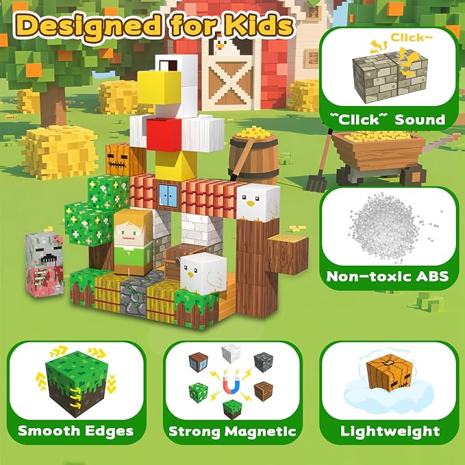 Magnetic Blocks Building Toys for Kids, 48 PCS Magnetic Blocks for Kids Ages 4-8, Magnet Cubes, STEM Sensory Toys for Boys & Girls, Christmas Birthday Gifts for Kid Ages 3+