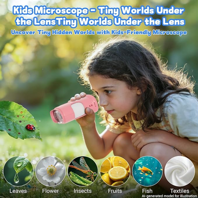 1000X Handheld Microscope for Kids: Pocket Digital Microscope with 1080P&2.0''IPS Screen&Photo/Video - Portable Edu Science Kits for Girls Boys - STEM Toys Birthday Gifts Ages 3-6 6-12(Pink)